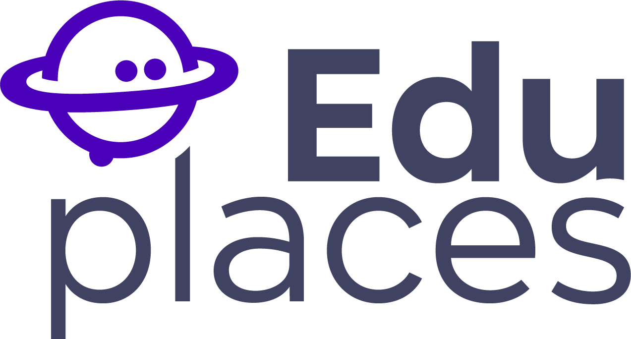 Eduplaces Logo mit stilisiertem lila Planet und Smiley-Gesicht, Marken- und Produktentwicklung für digitale Bildungsplattformen