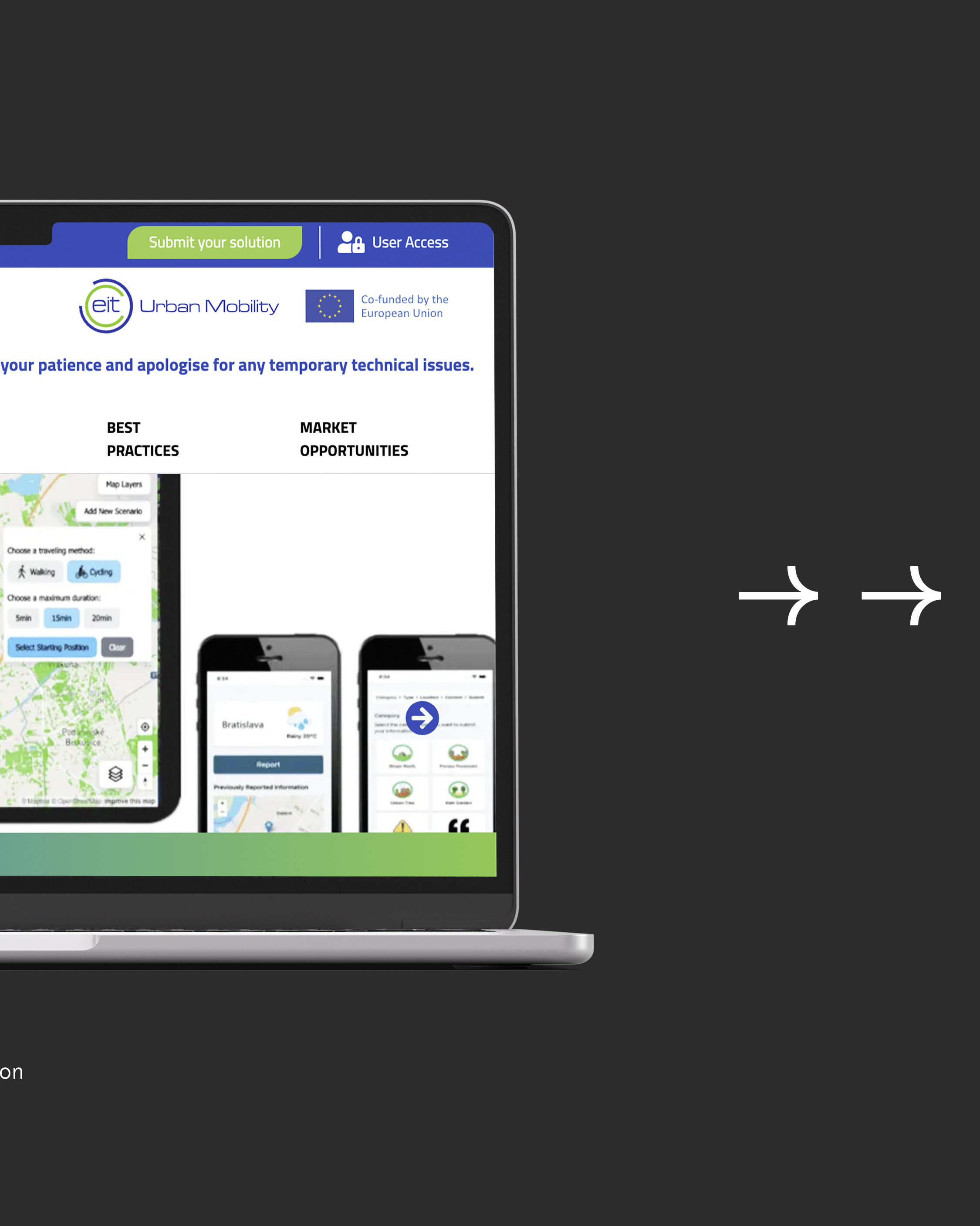 EIT Urban Mobility Marketplace auf Tablet und Smartphones: Best Practices und Marktchancen mit Navigations-App und Reporting-Funktionen, Co-finanziert durch die Europäische Union